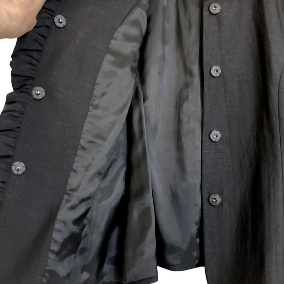 LAFAYETTE 148 Ruffled Silk Blend Jacket Black Sash Belted Snaps Lined - Picture 7 of 9